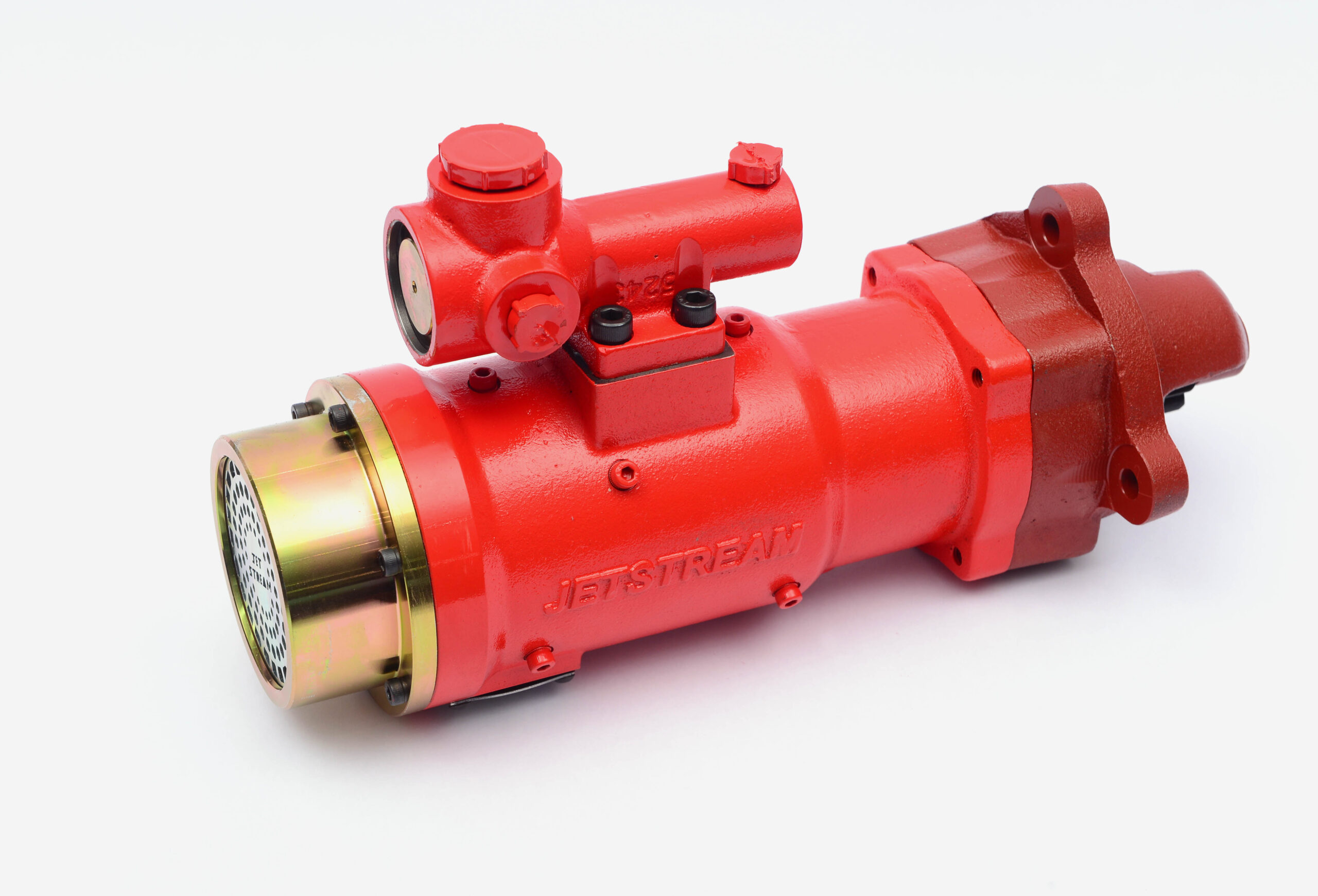 Powerstart Jetstream pre-engaged air starter in red, a pneumatic starter that cranks engines using compressed air