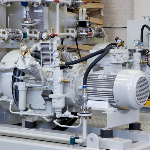 Pressure gauges and pipework on an air start package compressor used to check engine starting supply pressure
