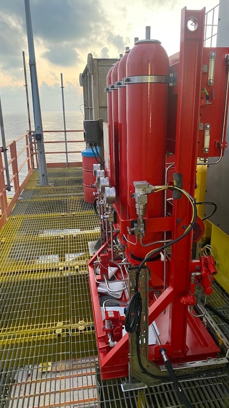 Powerstart hydraulic starting system installed on an offshore platform deck